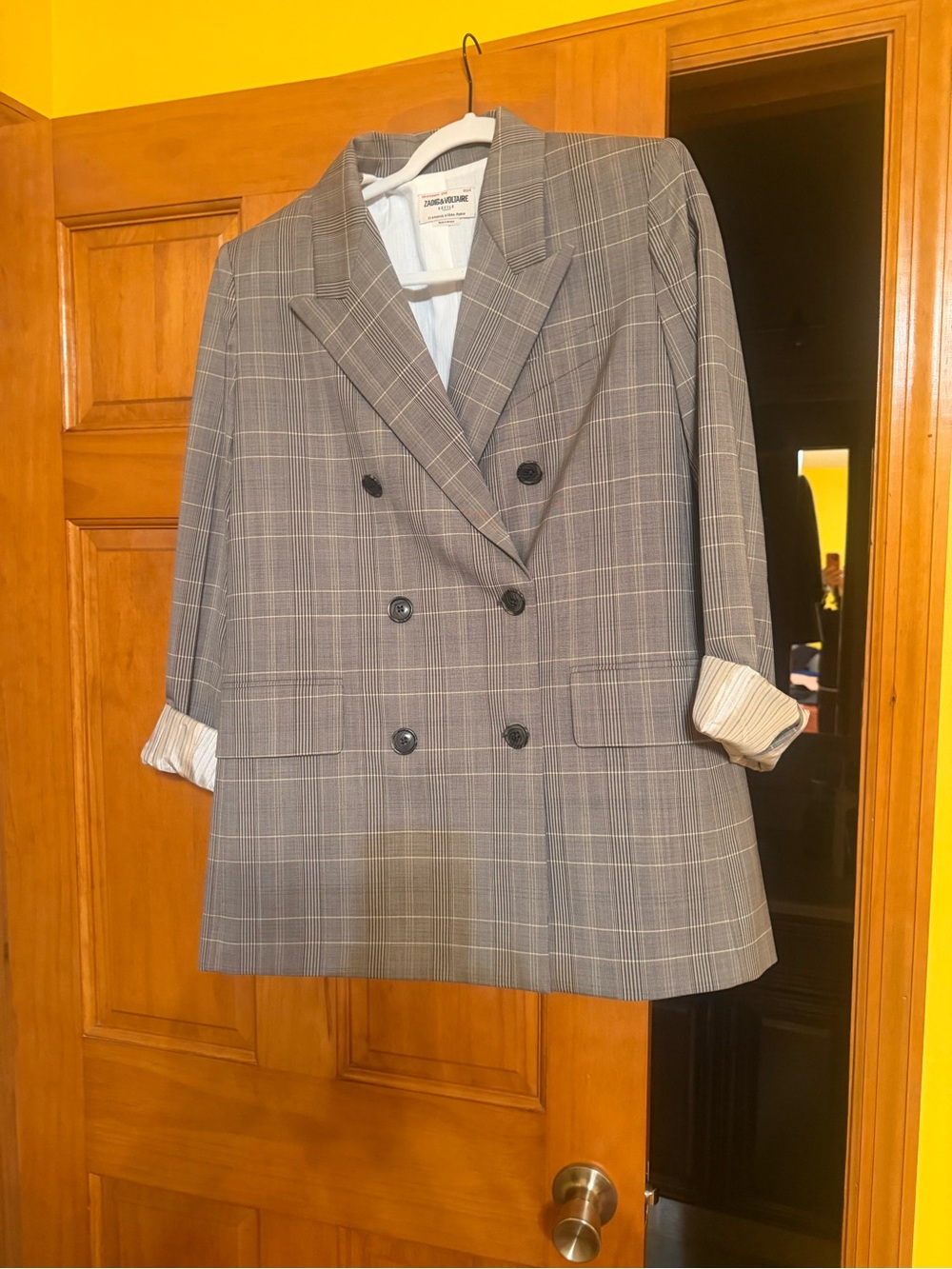 Zadig & Voltaire Gray Plaid Double-Breasted Blazer